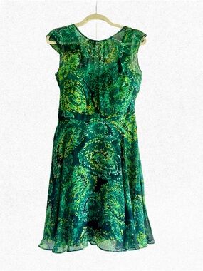 Silk Green Midi Fit and Flare Dress by Shoshana